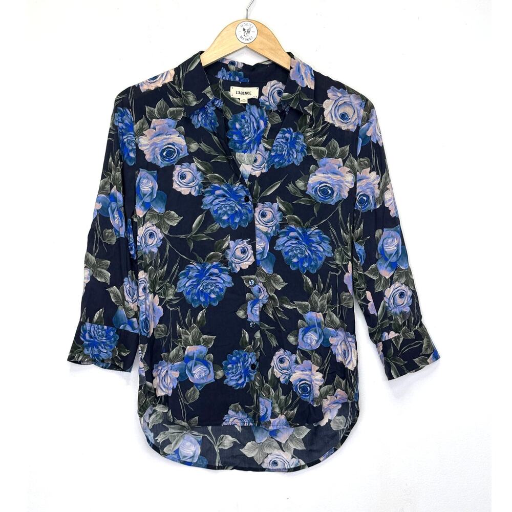 L’AGENCE Camille Floral Top Womens S/P Long Sleeve Lightweight Button Up